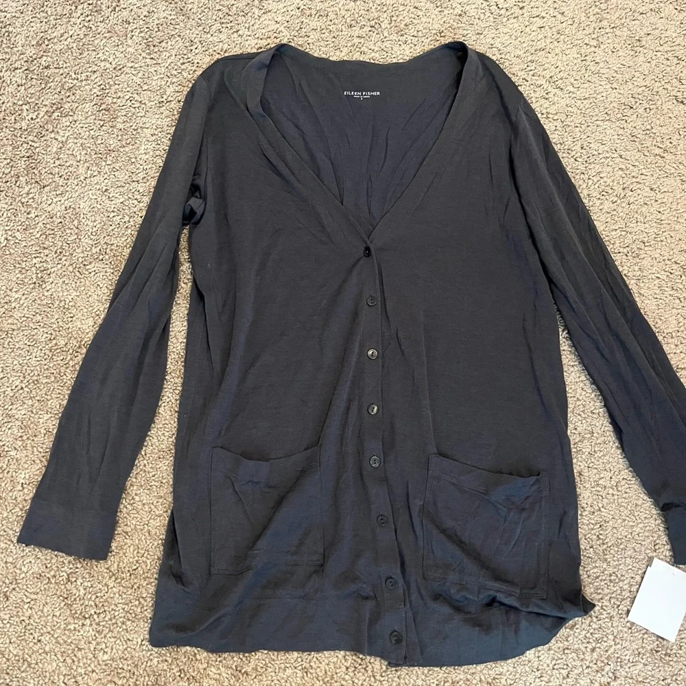 NEW Eileen Fisher Boyfriend‎ Button Cardigan Size Small Silk